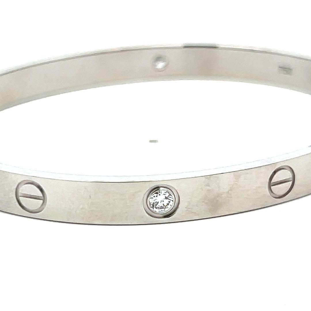 Cartier 18K White Gold Love Bracelet with 4 Diamond Size 19 Box and Paper