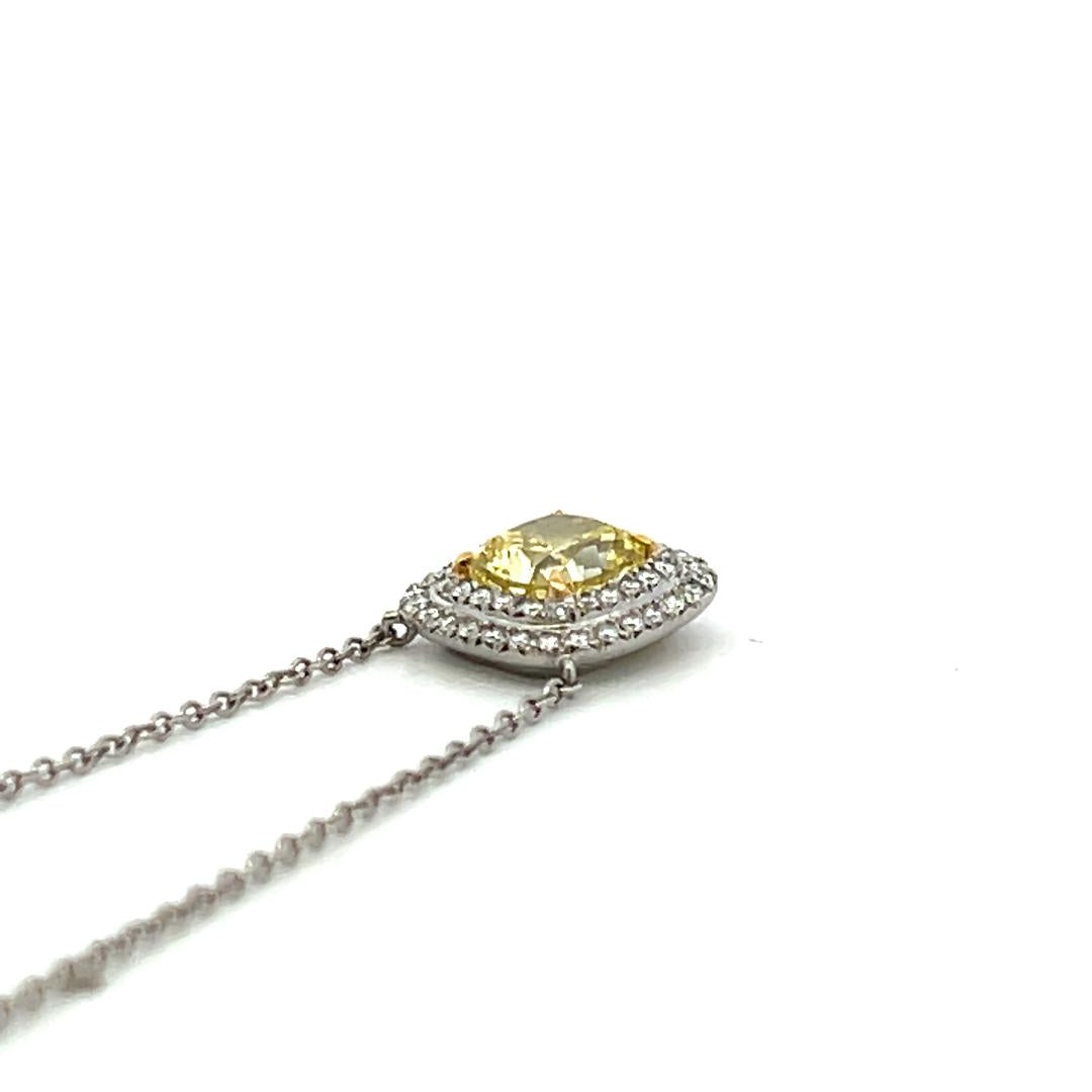 Tiffany & Co Platinum Pendant Necklace with 1.73ct Cushion & Round Diamonds GIA