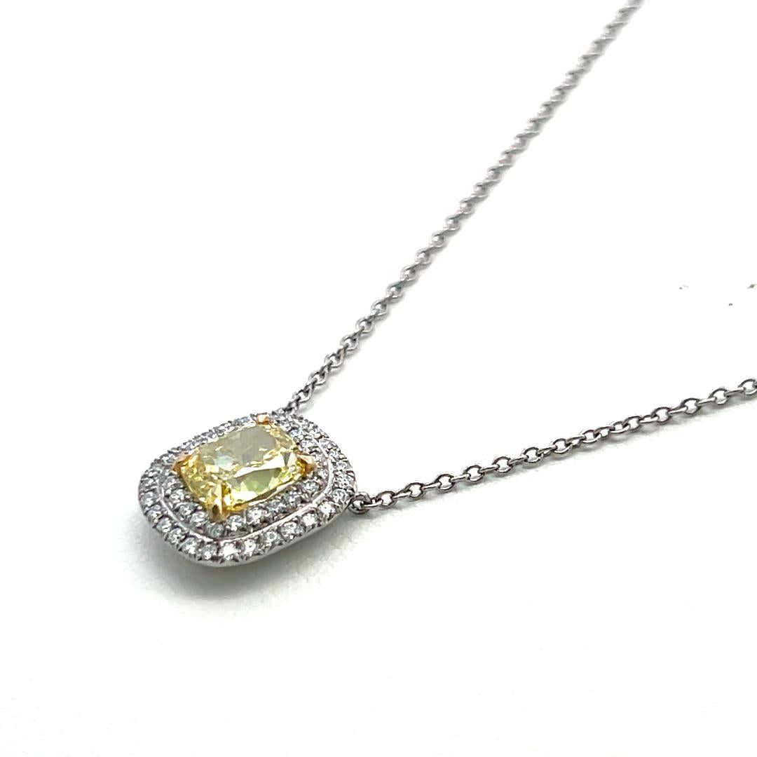 Tiffany & Co Platinum Pendant Necklace with 1.73ct Cushion & Round Diamonds GIA