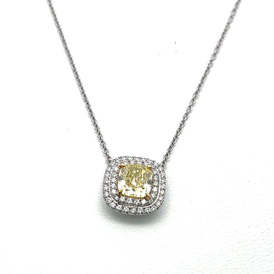 Tiffany & Co Platinum Pendant Necklace with 1.73ct Cushion & Round Diamonds GIA