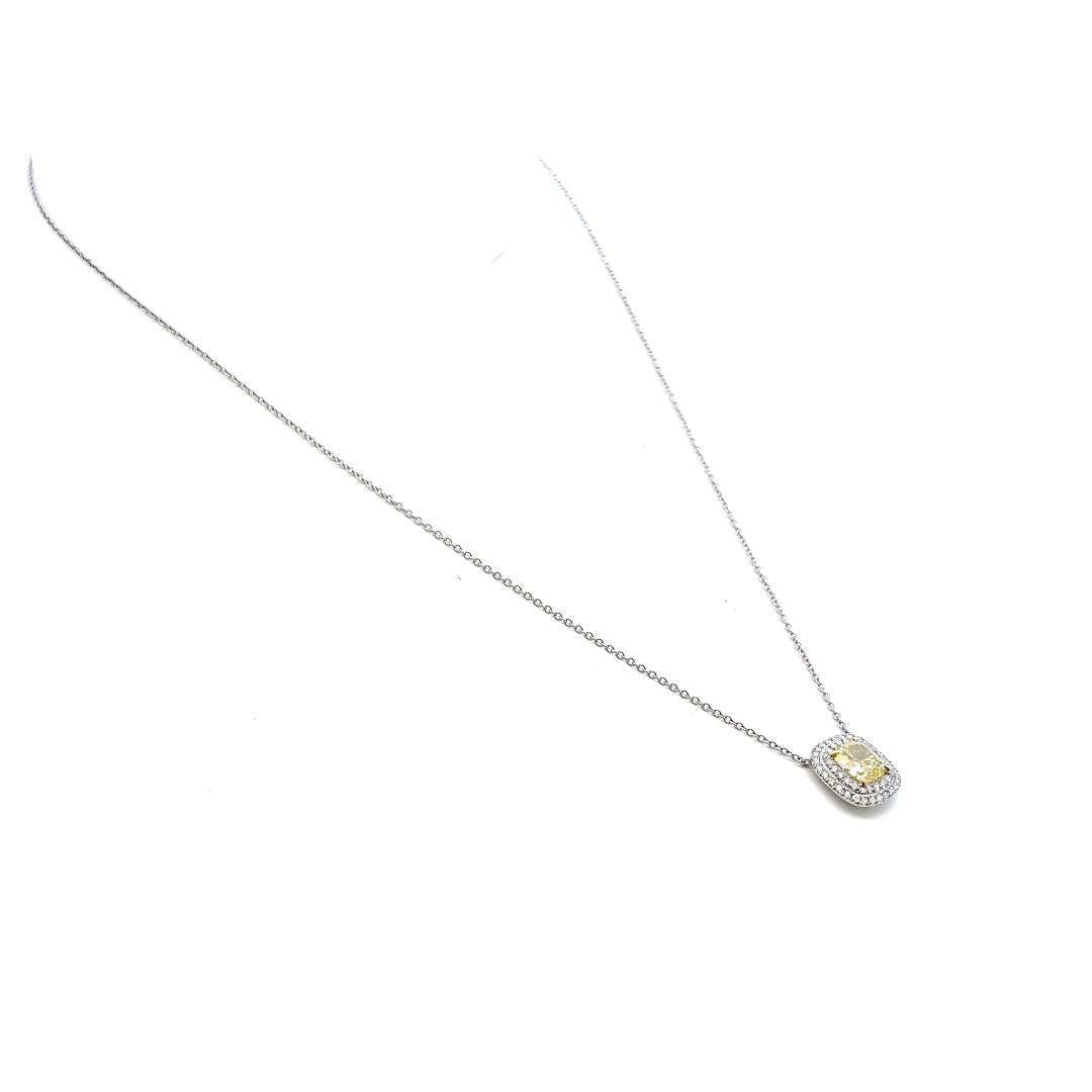 Tiffany & Co Platinum Pendant Necklace with 1.73ct Cushion & Round Diamonds GIA