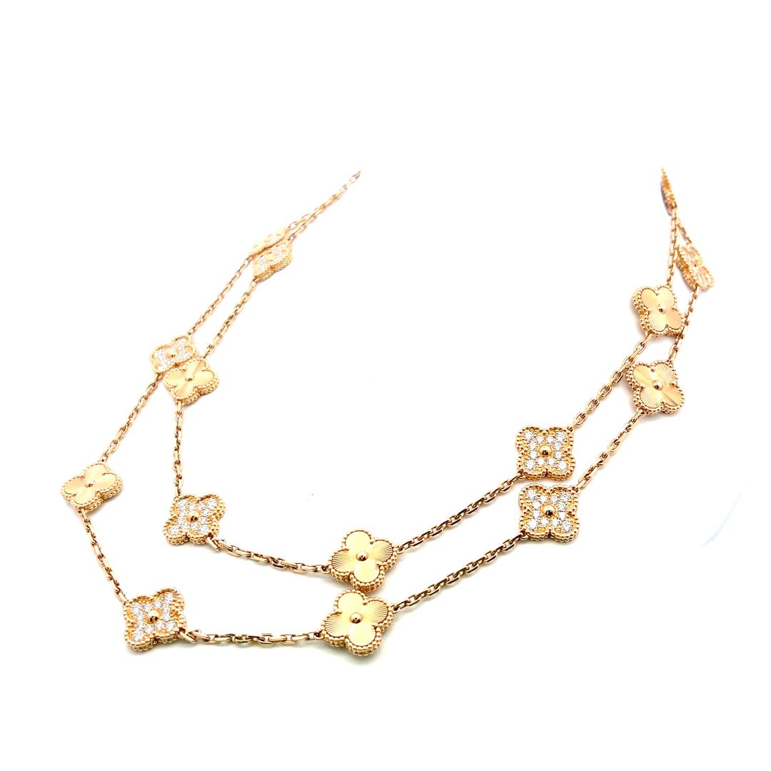Van Cleef & Arpels 18K Yellow Gold Clover Necklace 4.83ct Round F VVS Diamonds