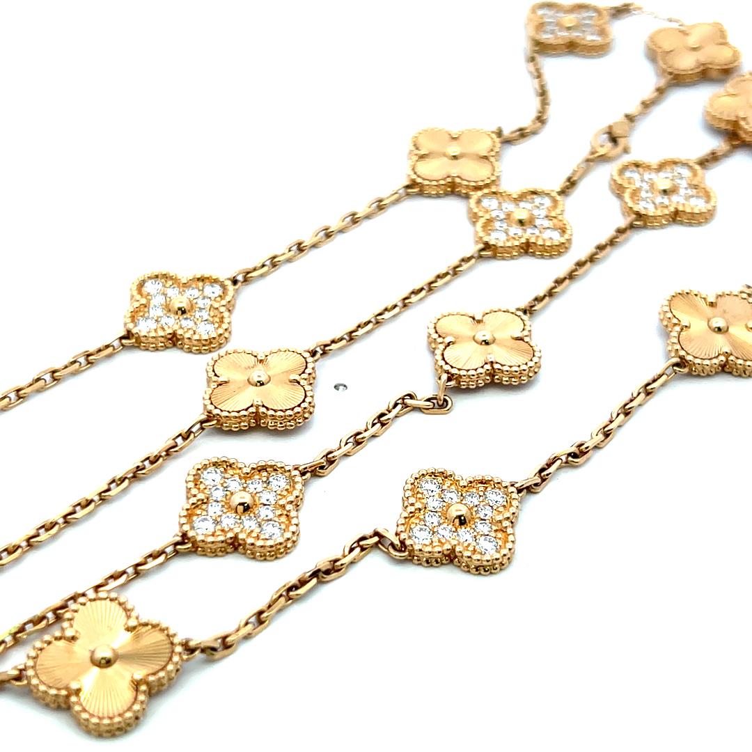 Van Cleef & Arpels 18K Yellow Gold Clover Necklace 4.83ct Round F VVS Diamonds