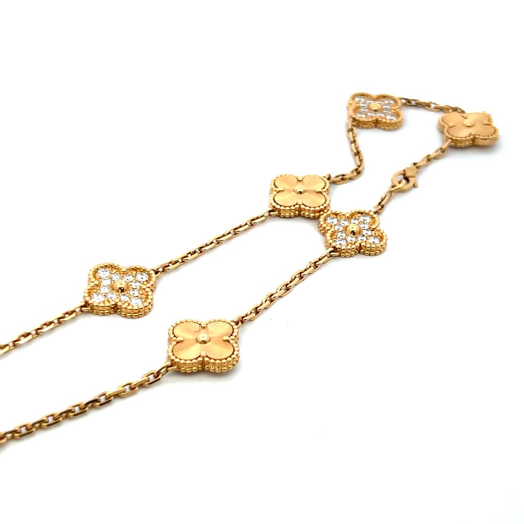 Van Cleef & Arpels 18K Yellow Gold Clover Necklace 4.83ct Round F VVS Diamonds