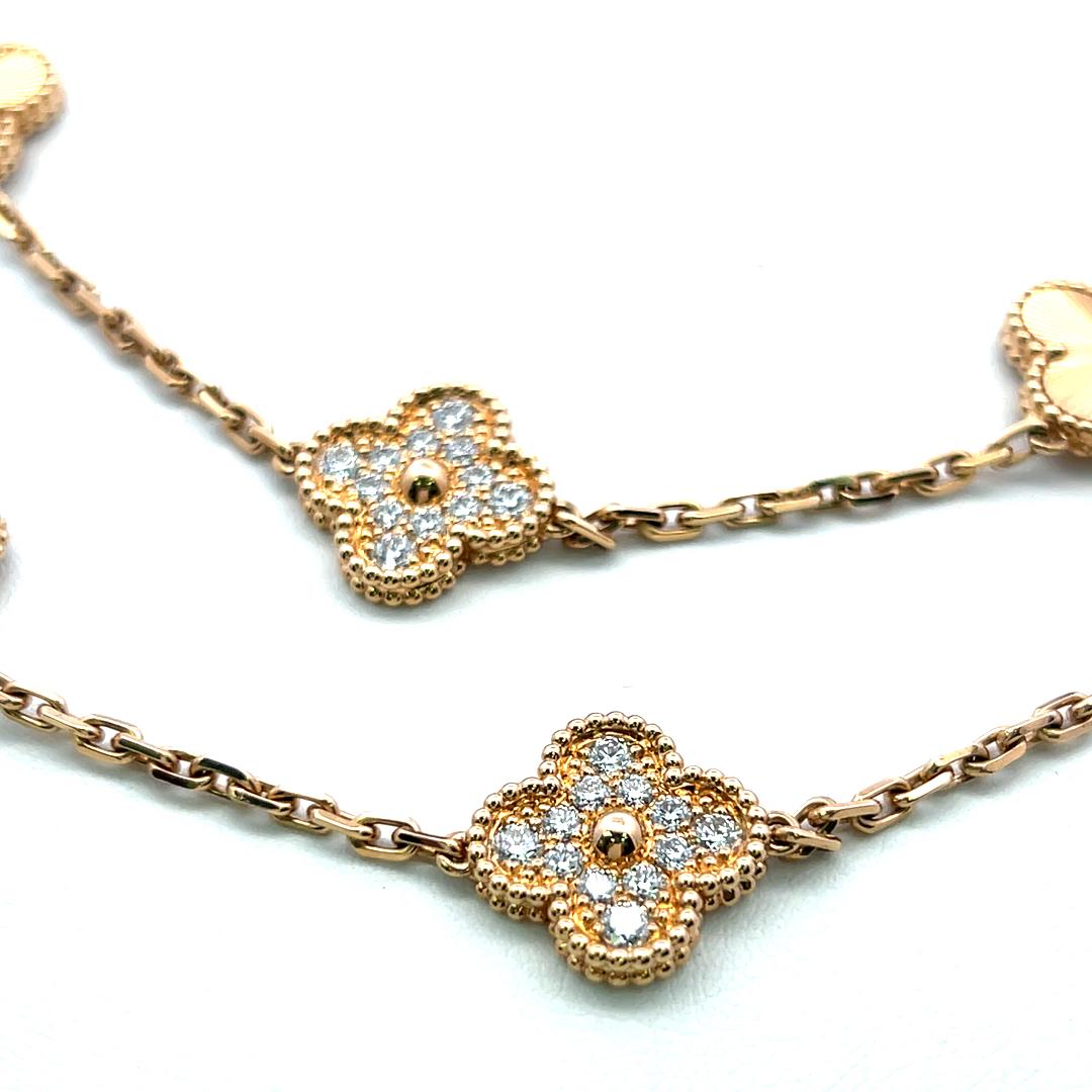 Van Cleef & Arpels 18K Yellow Gold Clover Necklace 4.83ct Round F VVS Diamonds