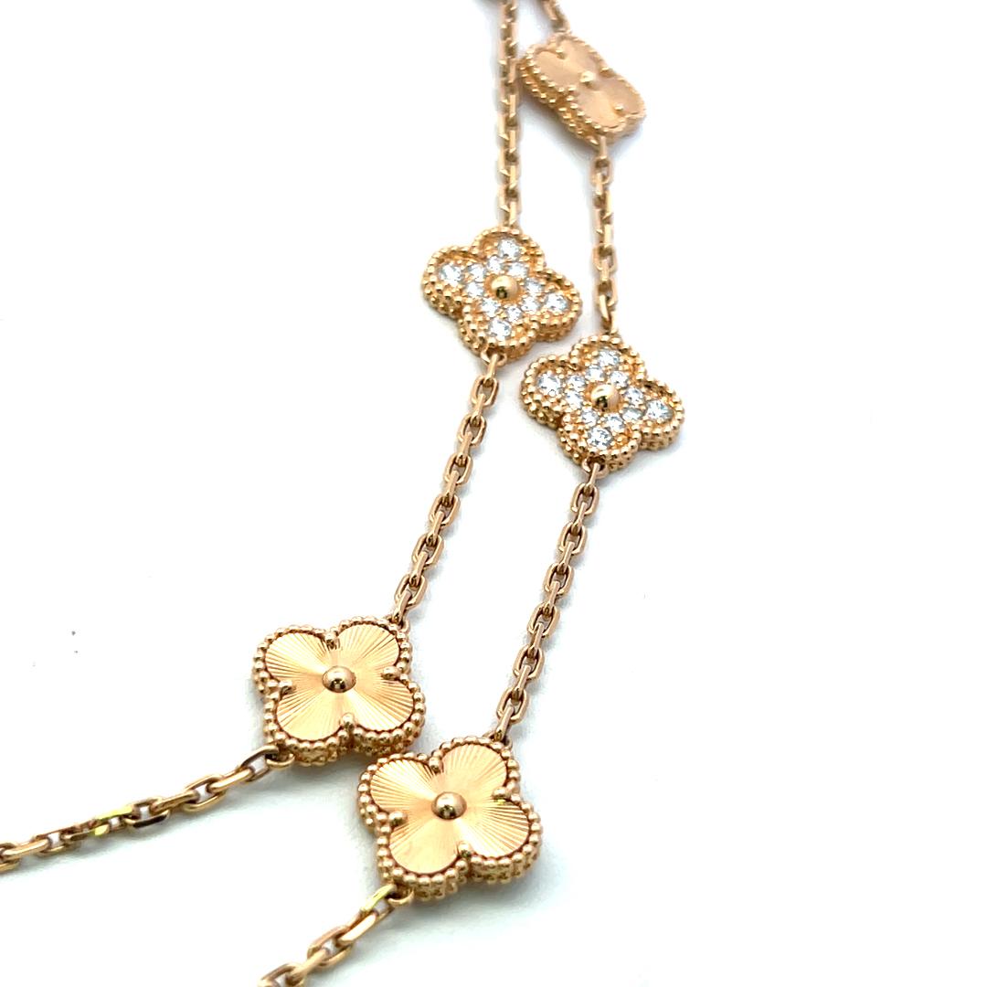Van Cleef & Arpels 18K Yellow Gold Clover Necklace 4.83ct Round F VVS Diamonds