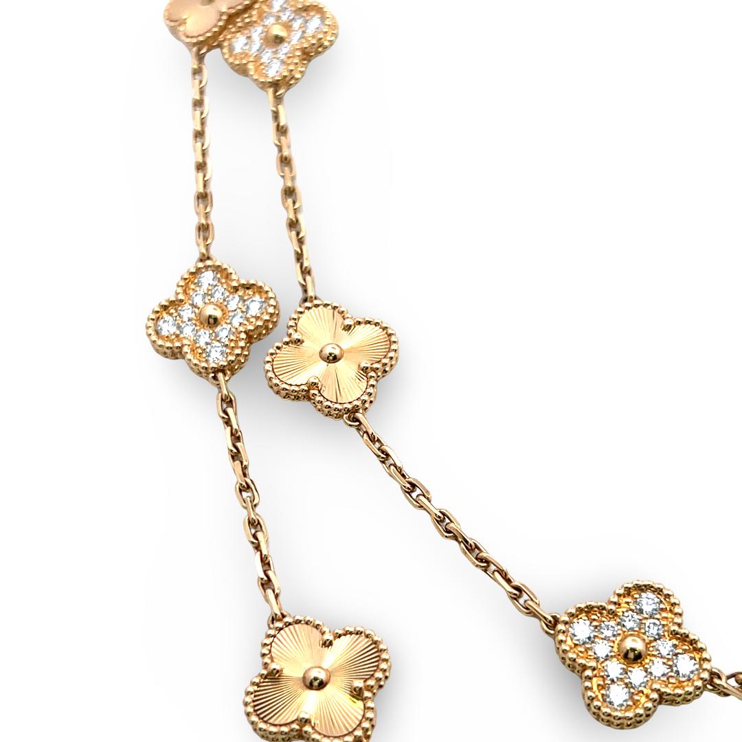 Van Cleef & Arpels 18K Yellow Gold Clover Necklace 4.83ct Round F VVS Diamonds