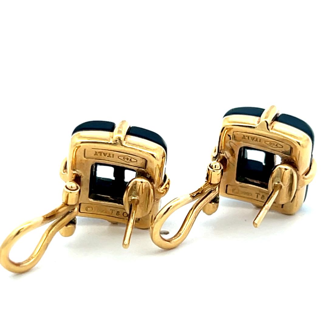 Vintage Tiffany & Co 18K Yellow Gold Clip On Earrings Onyx 10.7 Grams