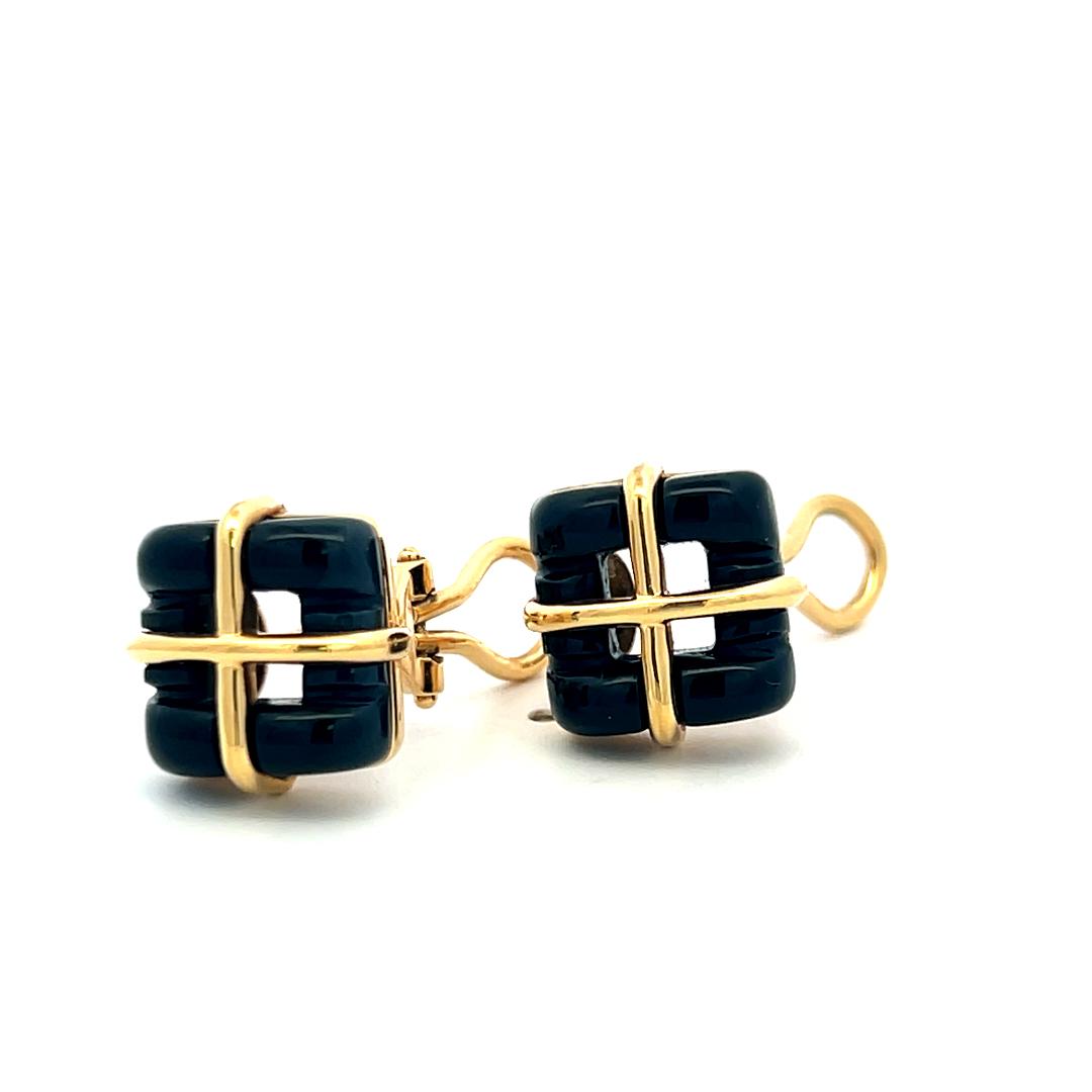 Vintage Tiffany & Co 18K Yellow Gold Clip On Earrings Onyx 10.7 Grams