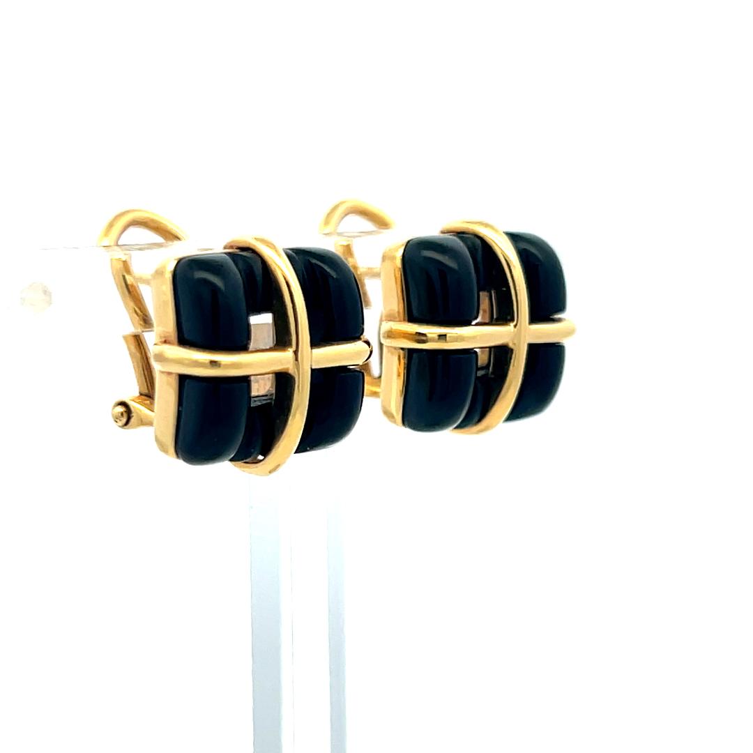 Vintage Tiffany & Co 18K Yellow Gold Clip On Earrings Onyx 10.7 Grams