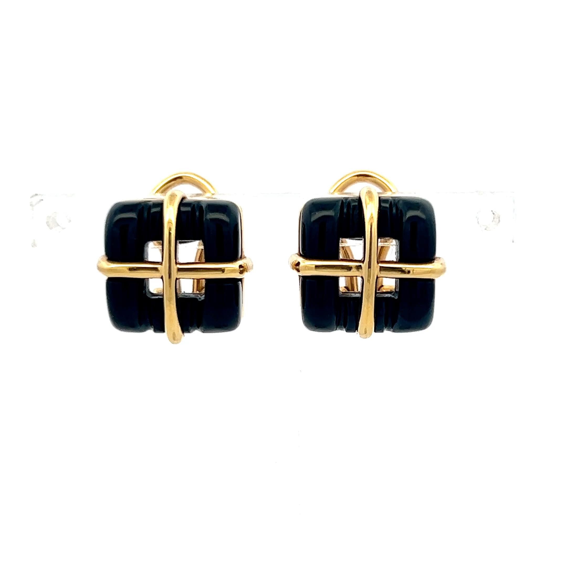 Vintage Tiffany & Co 18K Yellow Gold Clip On Earrings Onyx 10.7 Grams