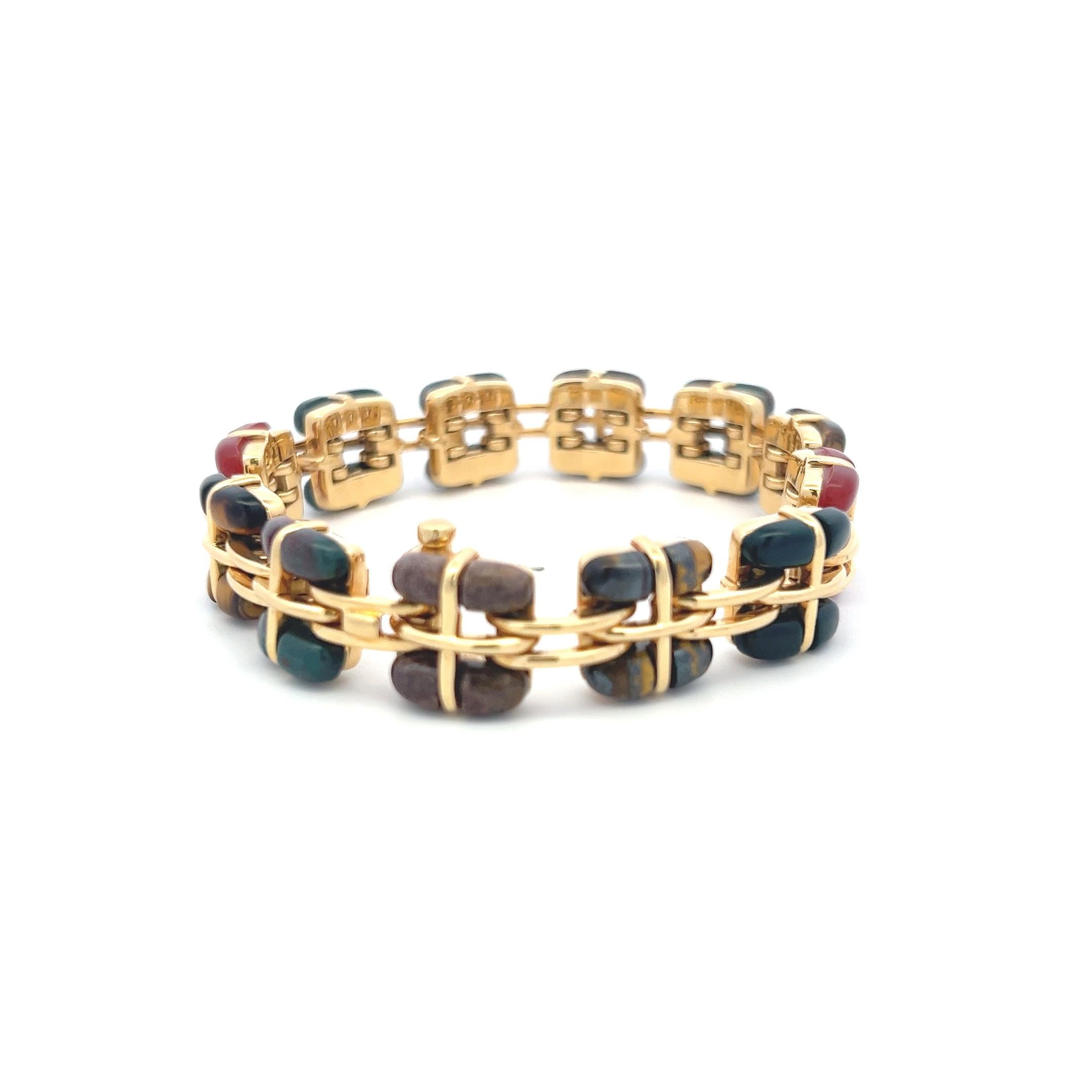 Tiffany & Co Vintage 18K Yellow Gold Link Bracelet with Multi Gemstones