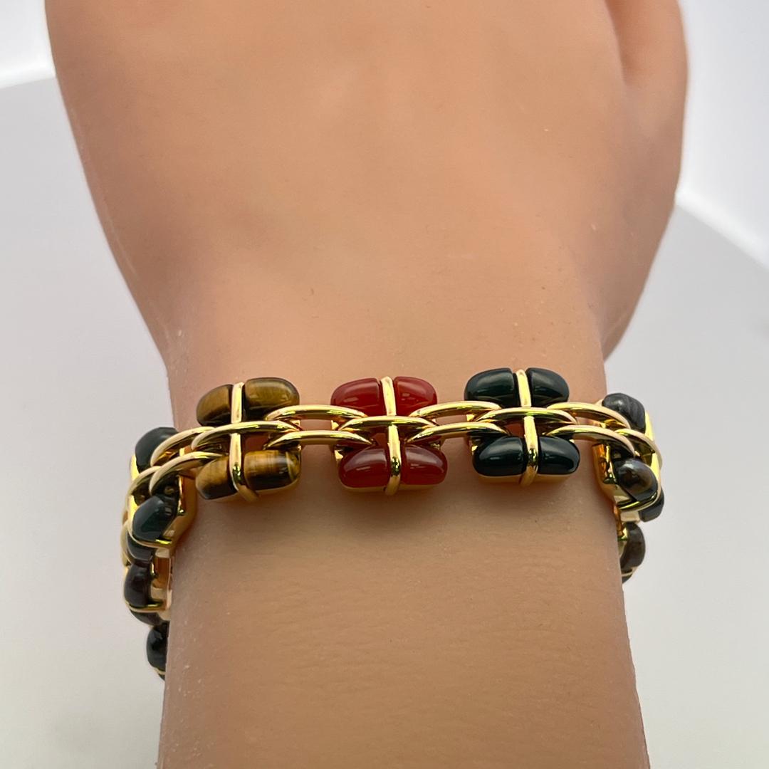 Tiffany & Co Vintage 18K Yellow Gold Link Bracelet with Multi Gemstones