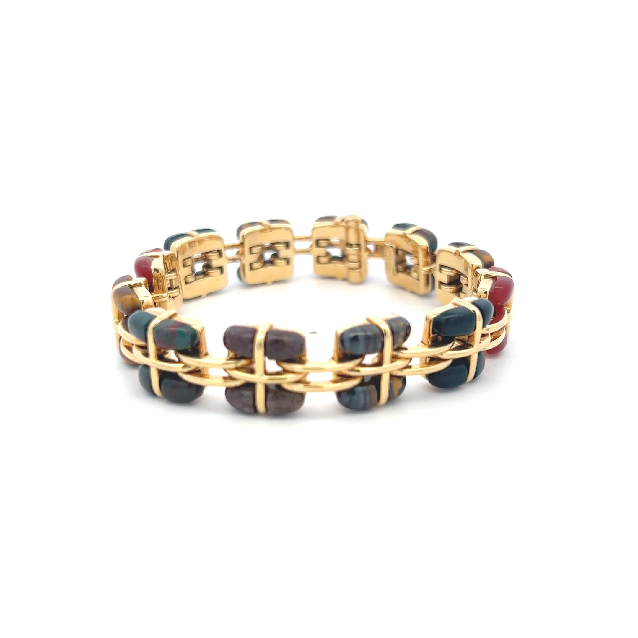 Tiffany & Co Vintage 18K Yellow Gold Link Bracelet with Multi Gemstones