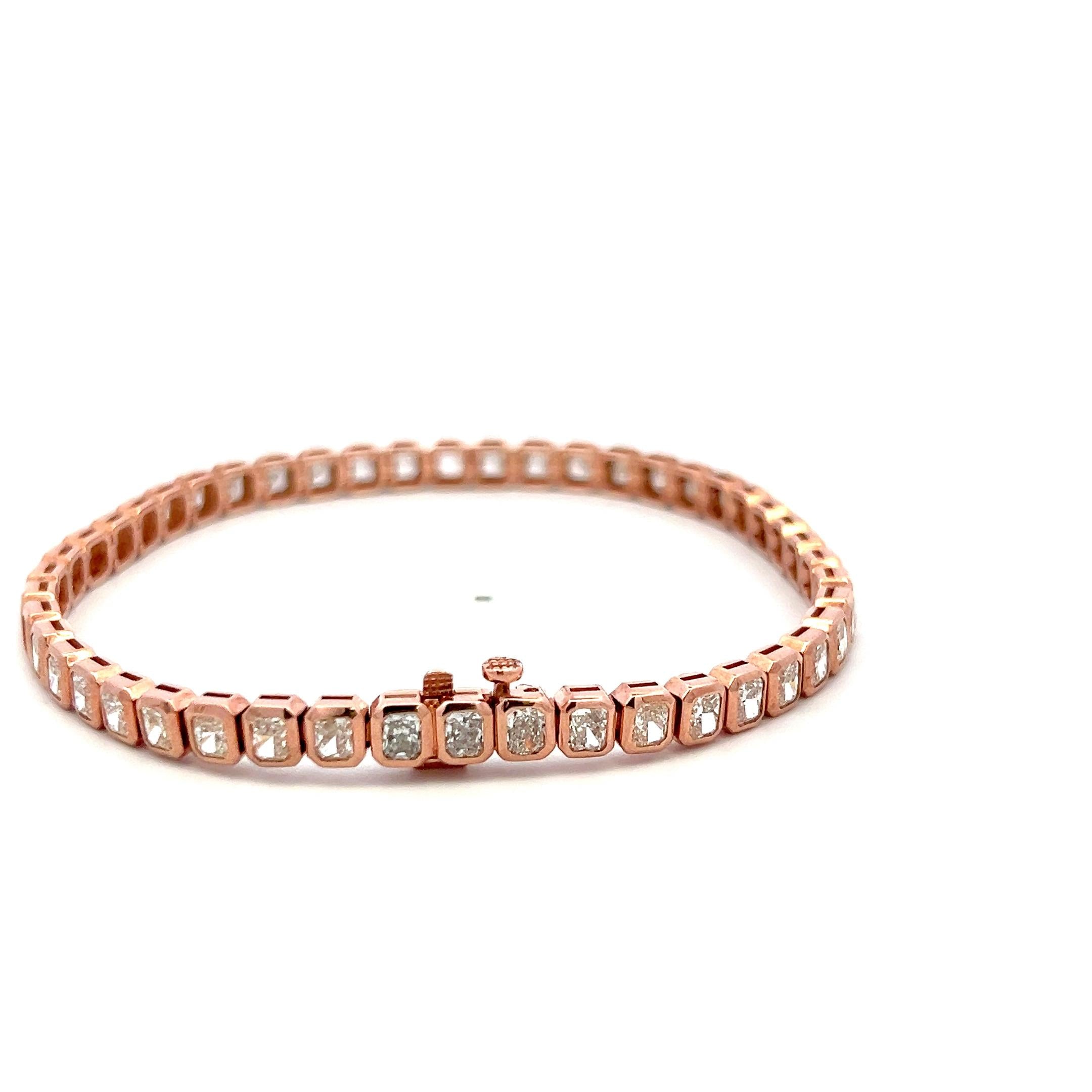 Vintage 18K Rose Gold Tennis Bracelet with 7.52 Carat Radiant Cut Diamonds