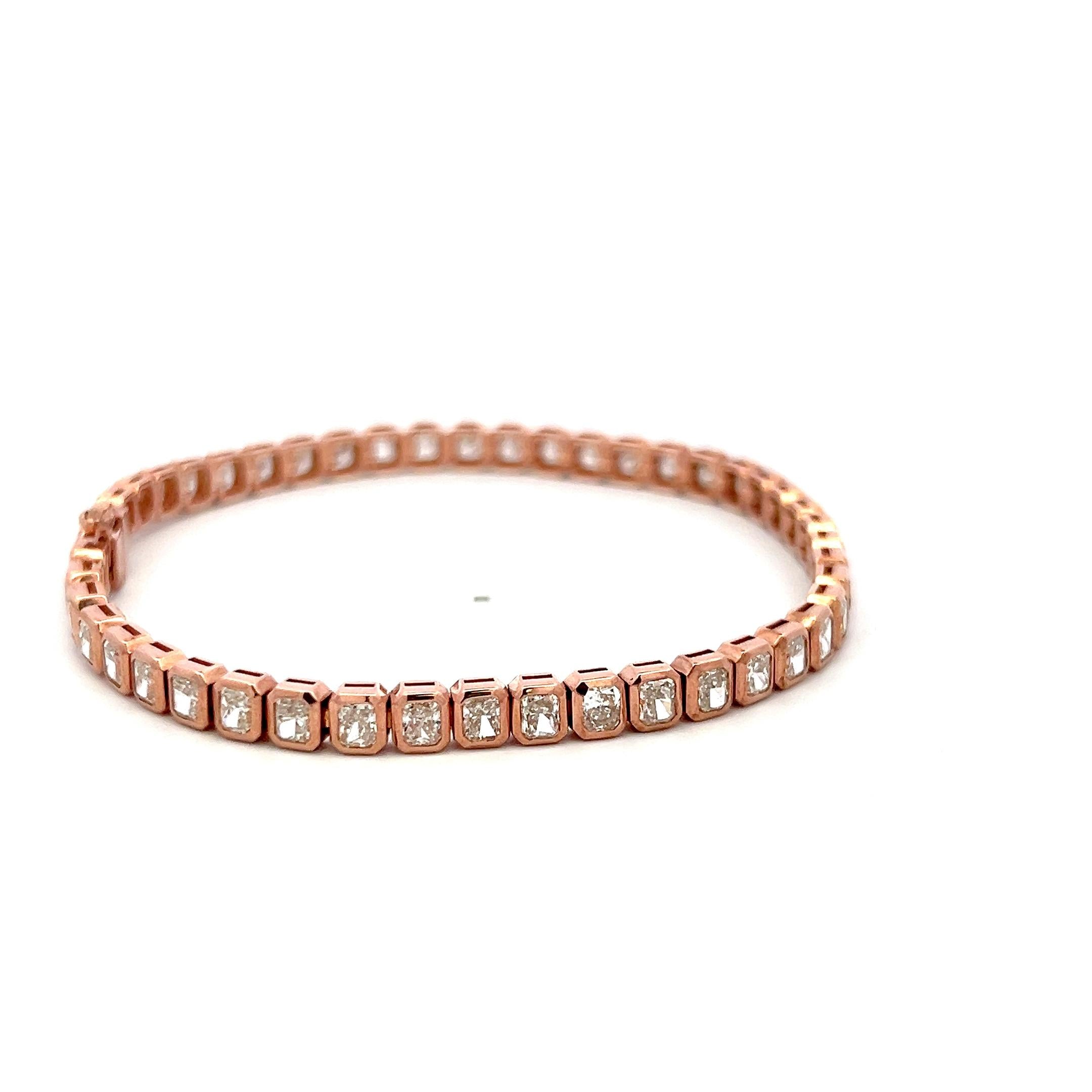 Vintage 18K Rose Gold Tennis Bracelet with 7.52 Carat Radiant Cut Diamonds