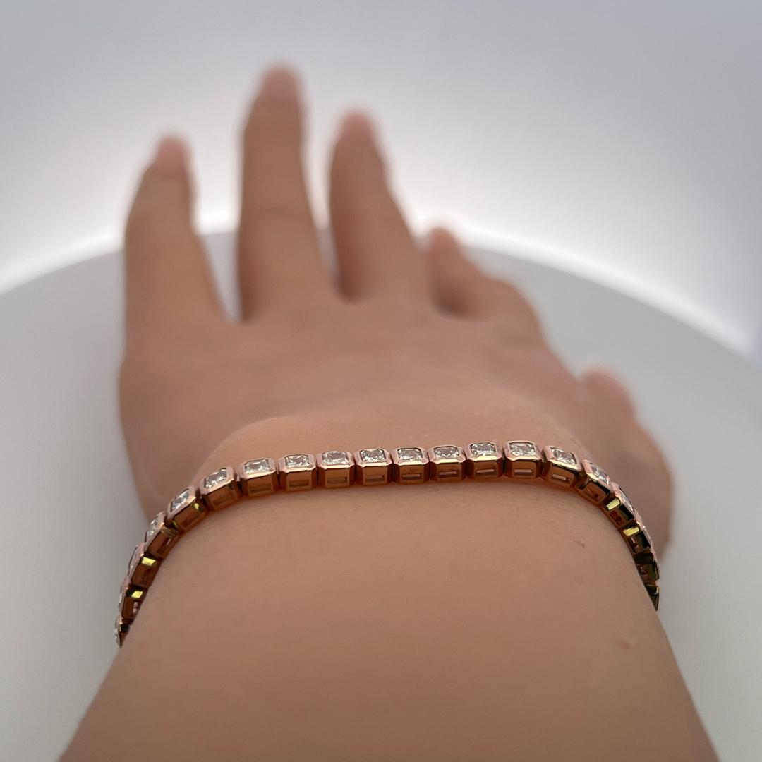 Vintage 18K Rose Gold Tennis Bracelet with 7.52 Carat Radiant Cut Diamonds