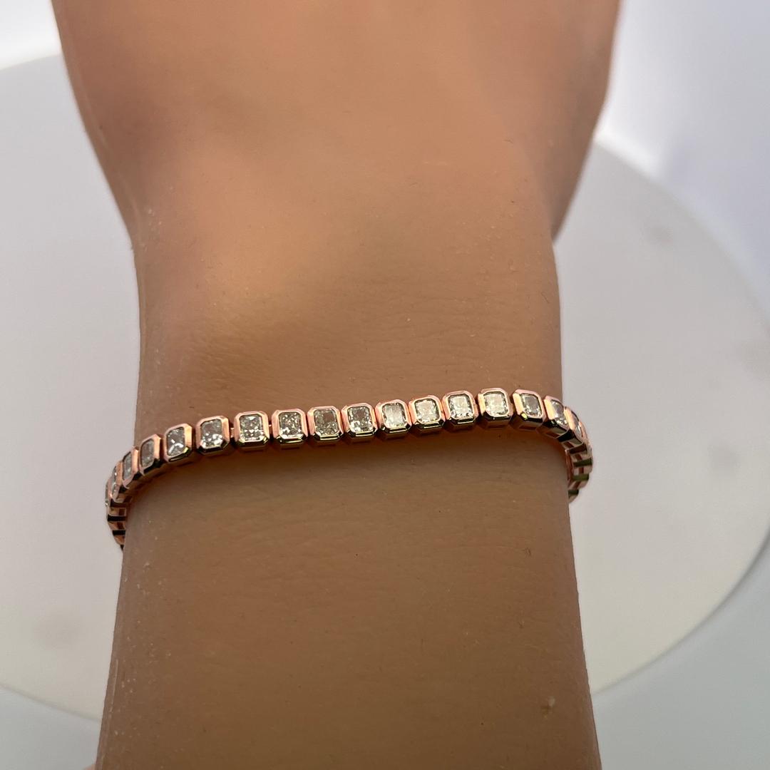 Vintage 18K Rose Gold Tennis Bracelet with 7.52 Carat Radiant Cut Diamonds