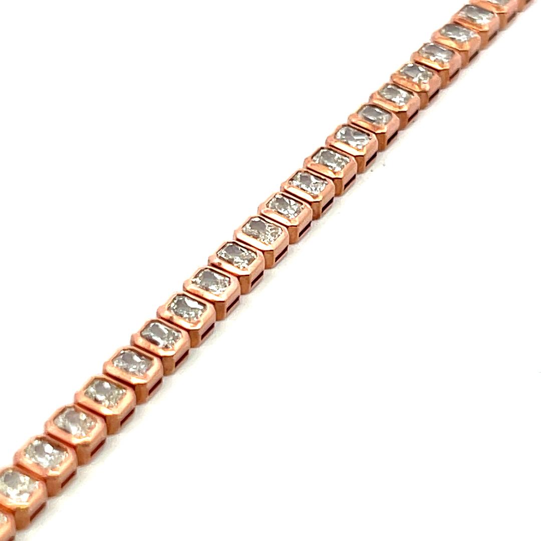 Vintage 18K Rose Gold Tennis Bracelet with 7.52 Carat Radiant Cut Diamonds