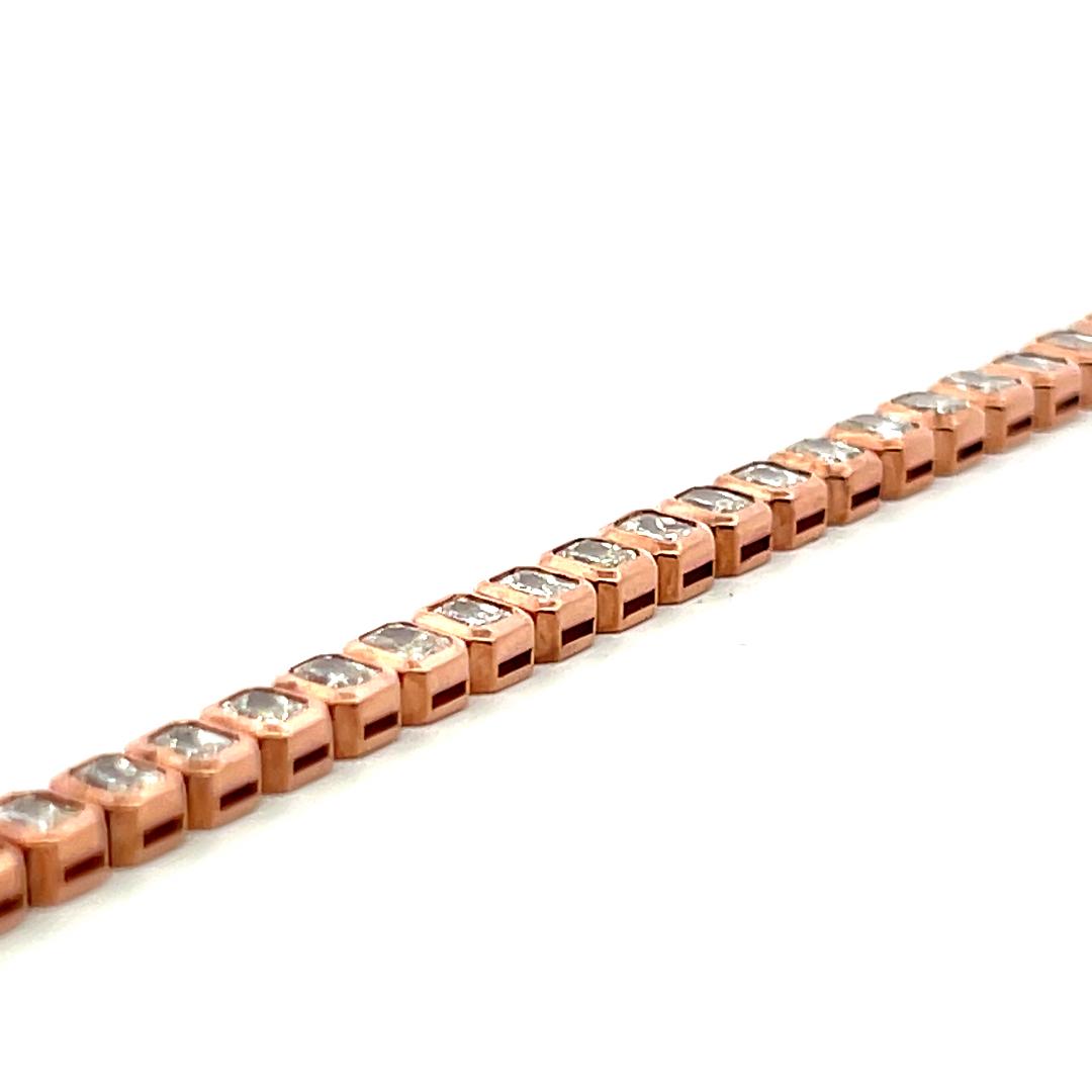 Vintage 18K Rose Gold Tennis Bracelet with 7.52 Carat Radiant Cut Diamonds