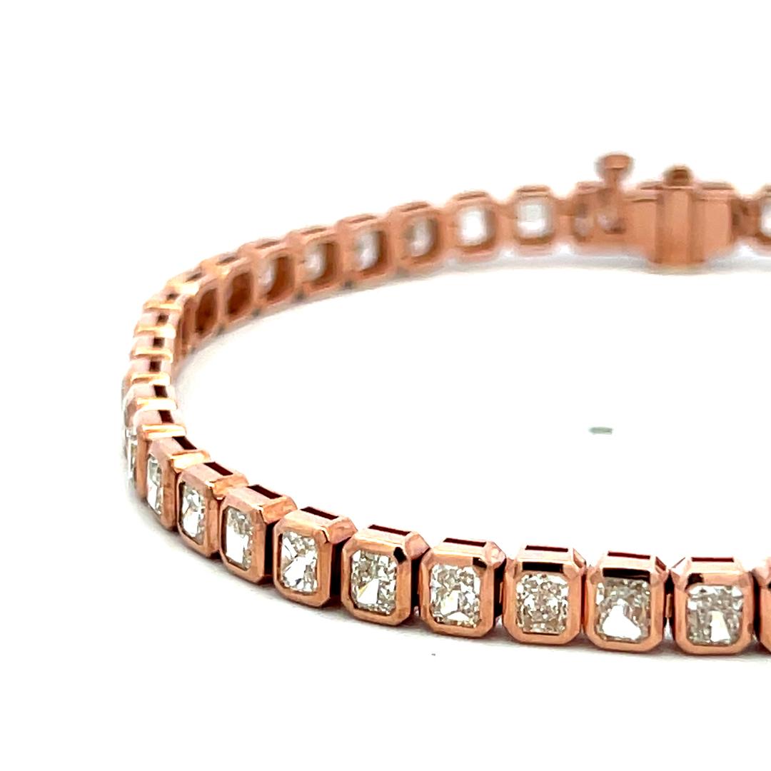 Vintage 18K Rose Gold Tennis Bracelet with 7.52 Carat Radiant Cut Diamonds
