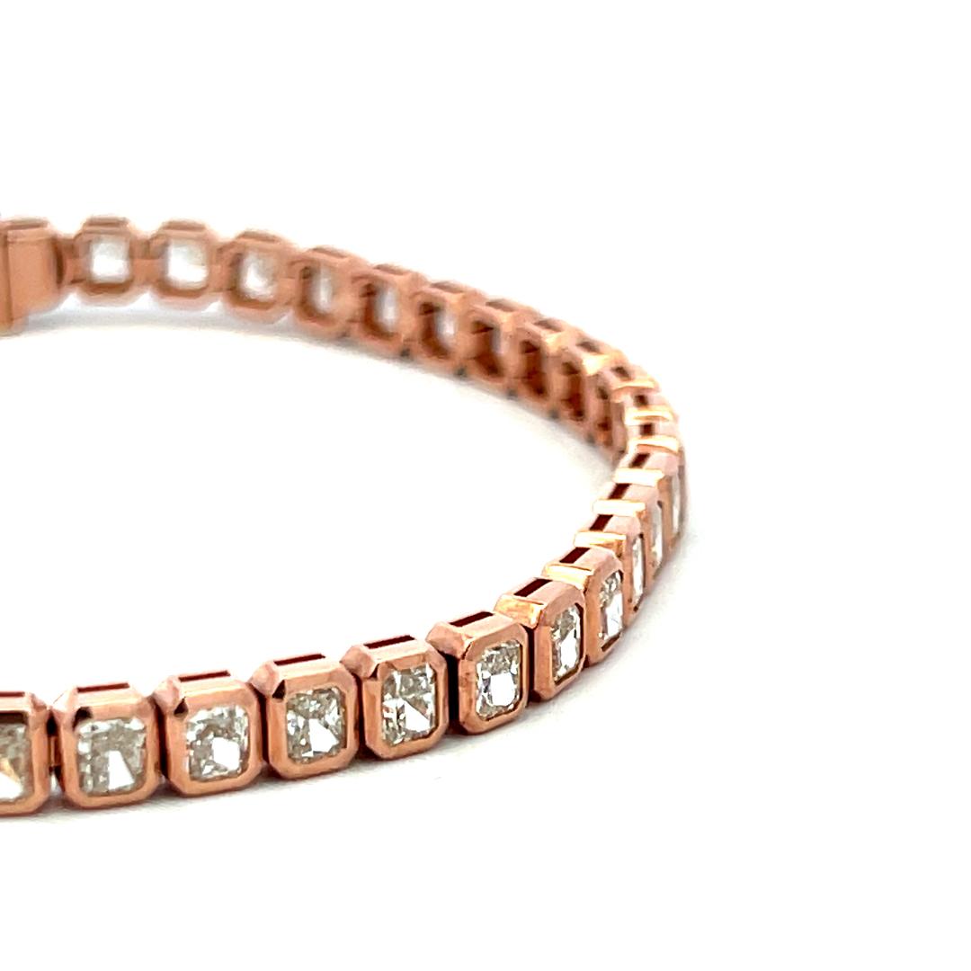 Vintage 18K Rose Gold Tennis Bracelet with 7.52 Carat Radiant Cut Diamonds