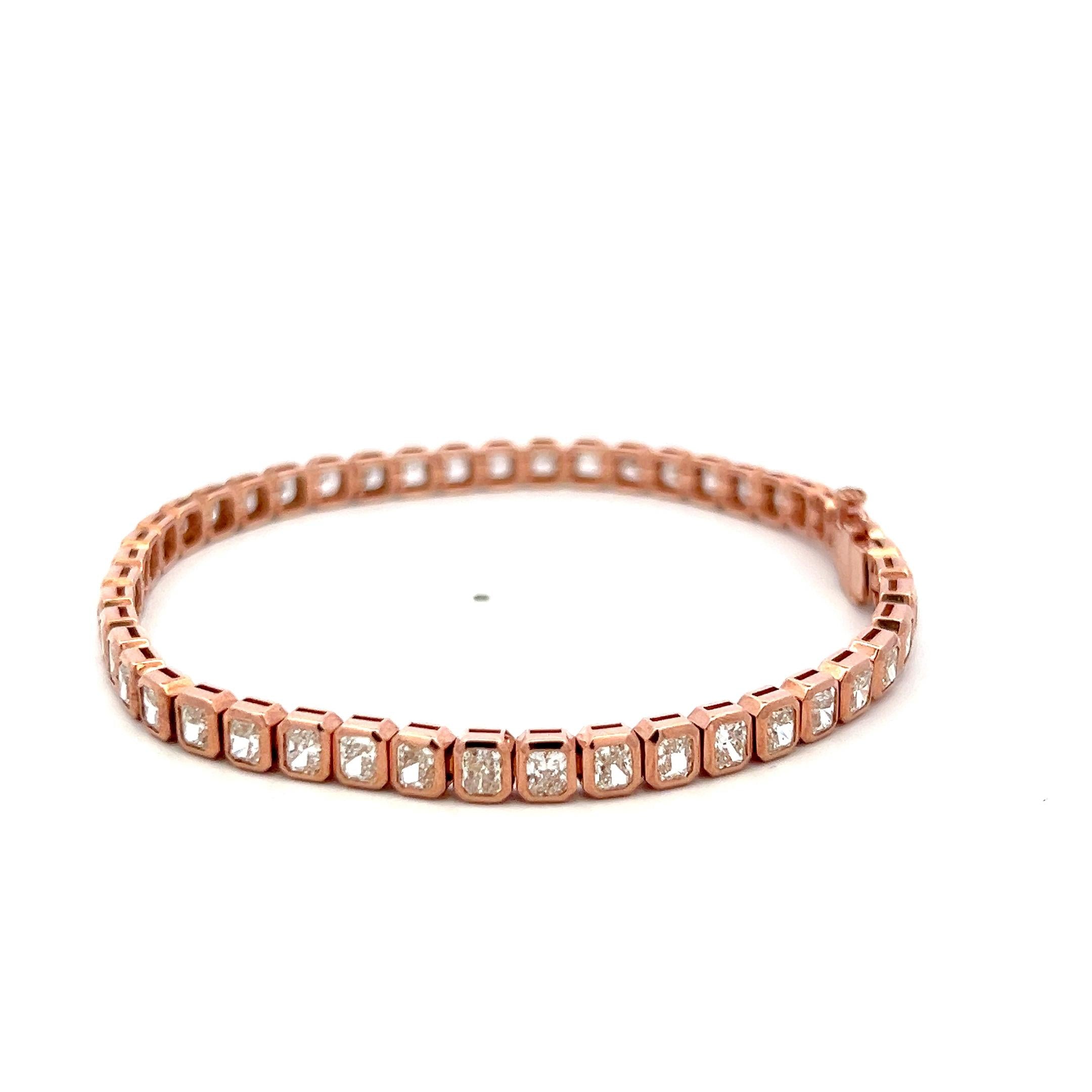 Vintage 18K Rose Gold Tennis Bracelet with 7.52 Carat Radiant Cut Diamonds