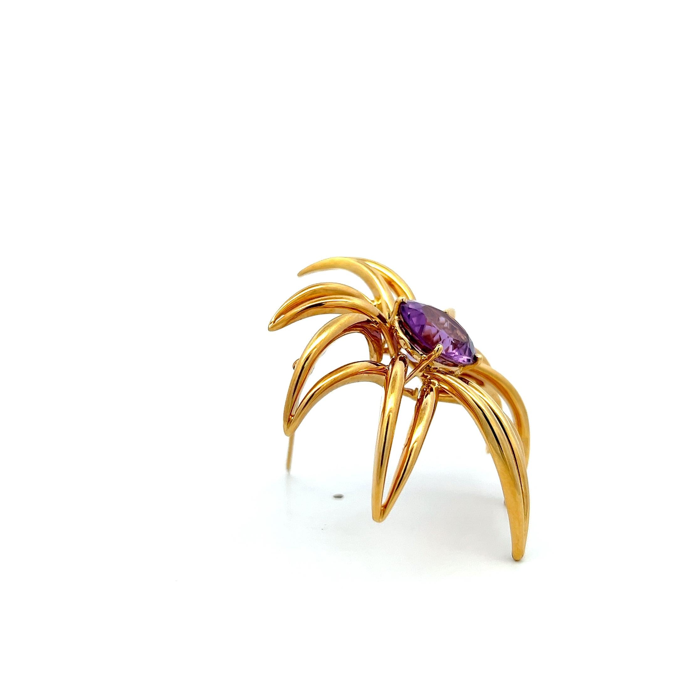 Tiffany & Co 18K Yellow Gold Pin Brooch with 6.4 Carat Oval Amethyst 24 Grams