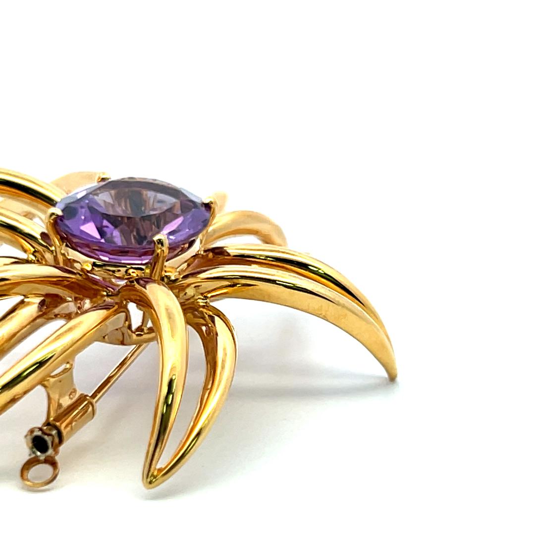 Tiffany & Co 18K Yellow Gold Pin Brooch with 6.4 Carat Oval Amethyst 24 Grams