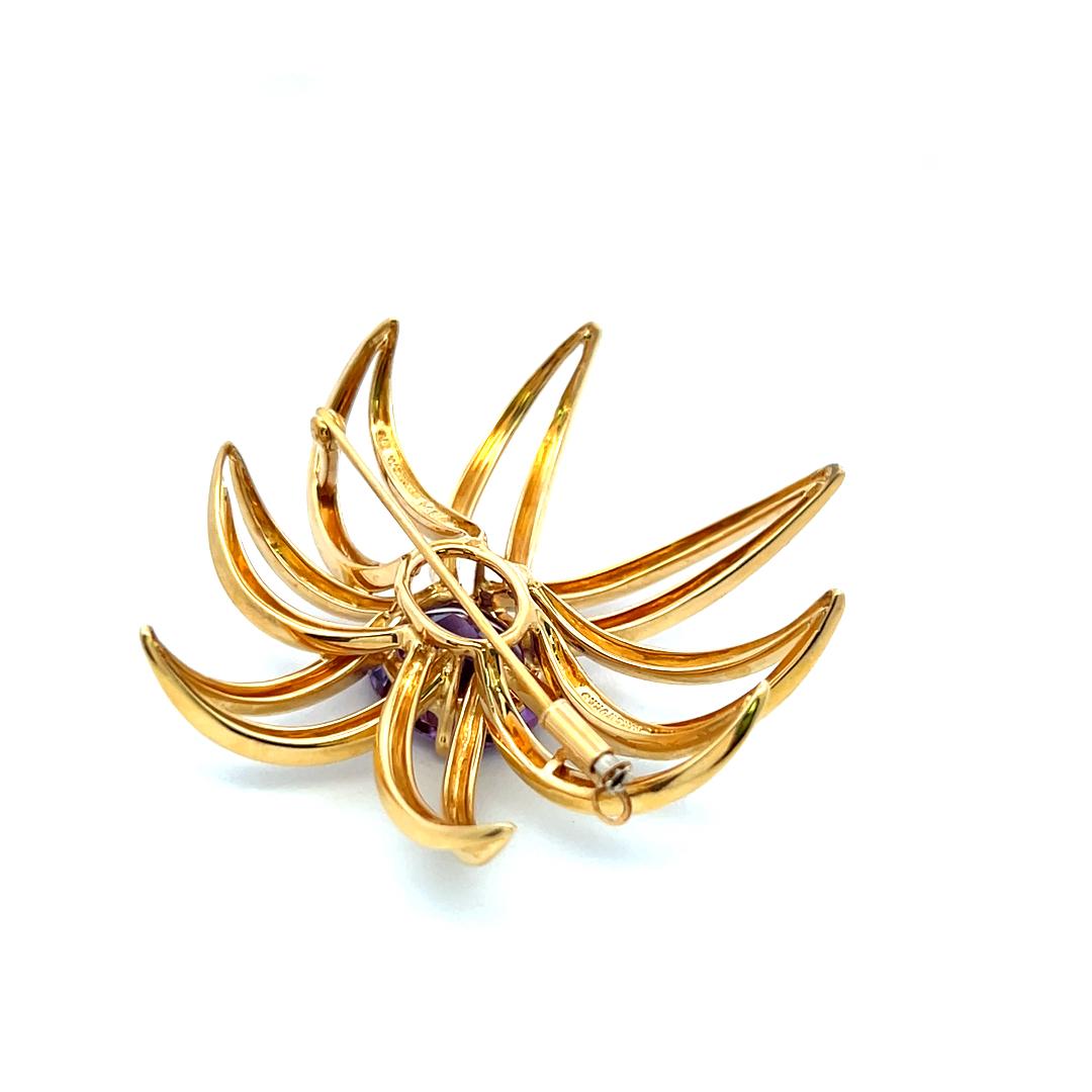 Tiffany & Co 18K Yellow Gold Pin Brooch with 6.4 Carat Oval Amethyst 24 Grams