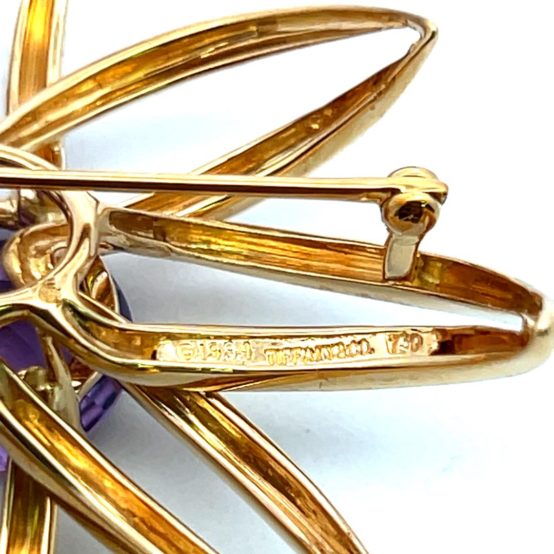 Tiffany & Co 18K Yellow Gold Pin Brooch with 6.4 Carat Oval Amethyst 24 Grams
