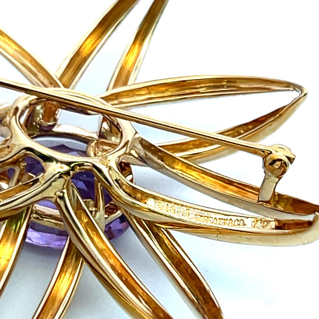 Tiffany & Co 18K Yellow Gold Pin Brooch with 6.4 Carat Oval Amethyst 24 Grams