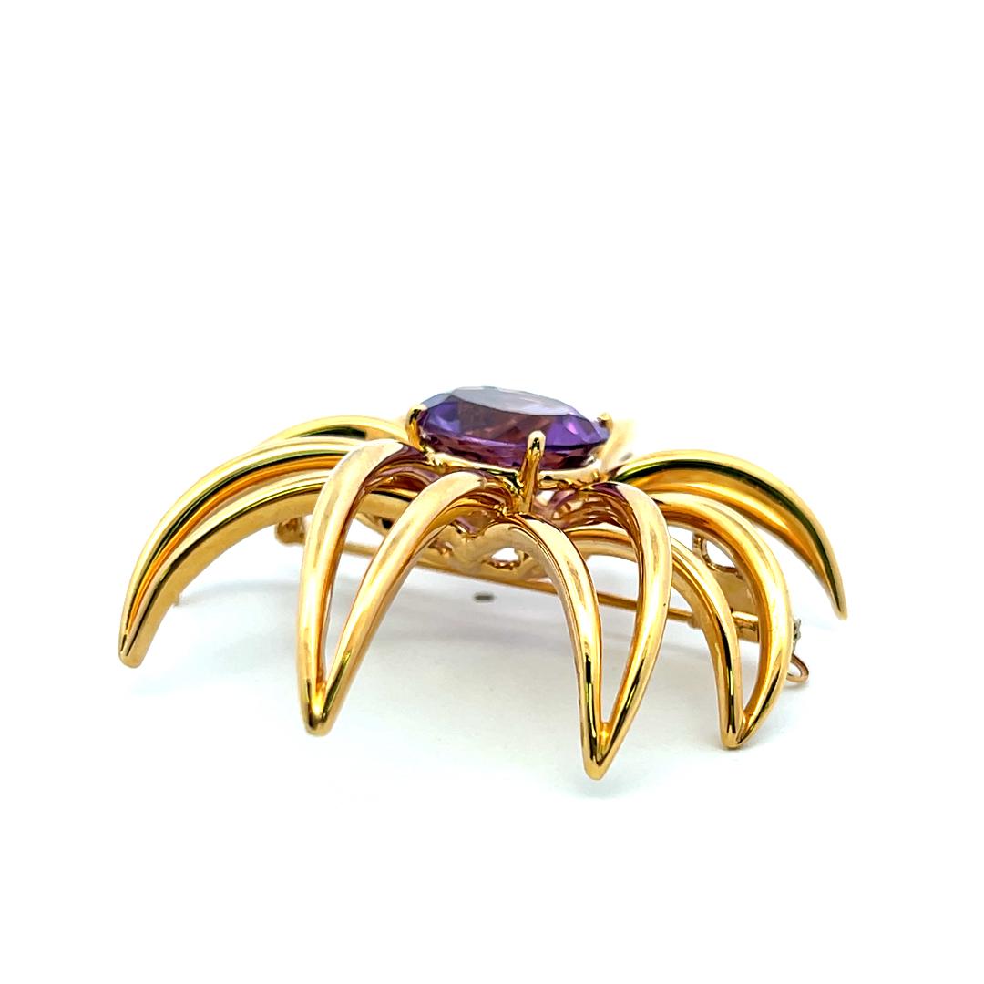 Tiffany & Co 18K Yellow Gold Pin Brooch with 6.4 Carat Oval Amethyst 24 Grams