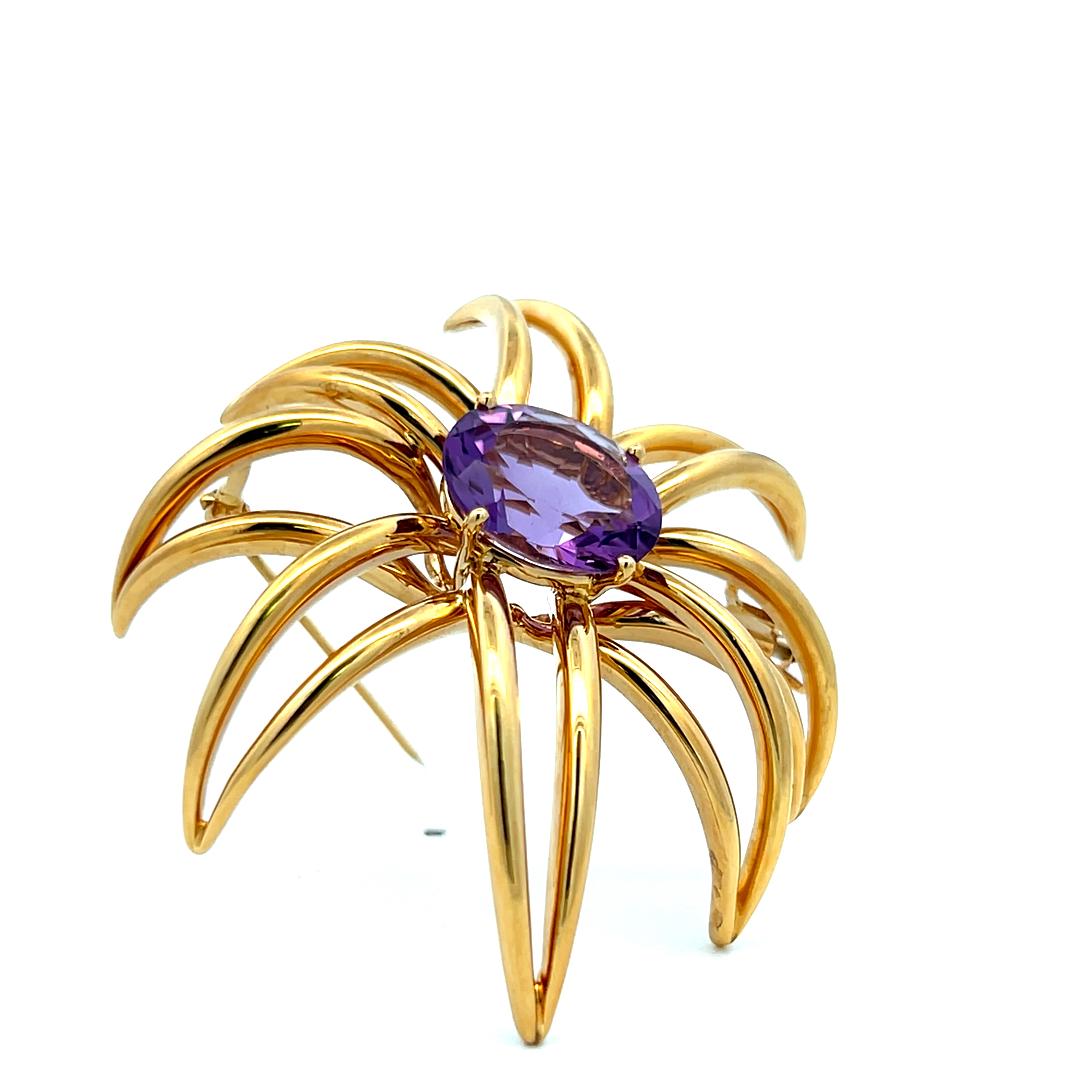 Tiffany & Co 18K Yellow Gold Pin Brooch with 6.4 Carat Oval Amethyst 24 Grams