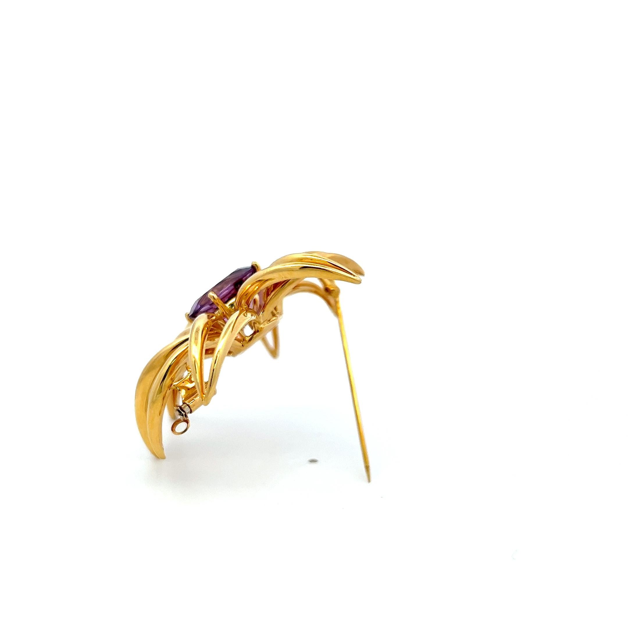 Tiffany & Co 18K Yellow Gold Pin Brooch with 6.4 Carat Oval Amethyst 24 Grams