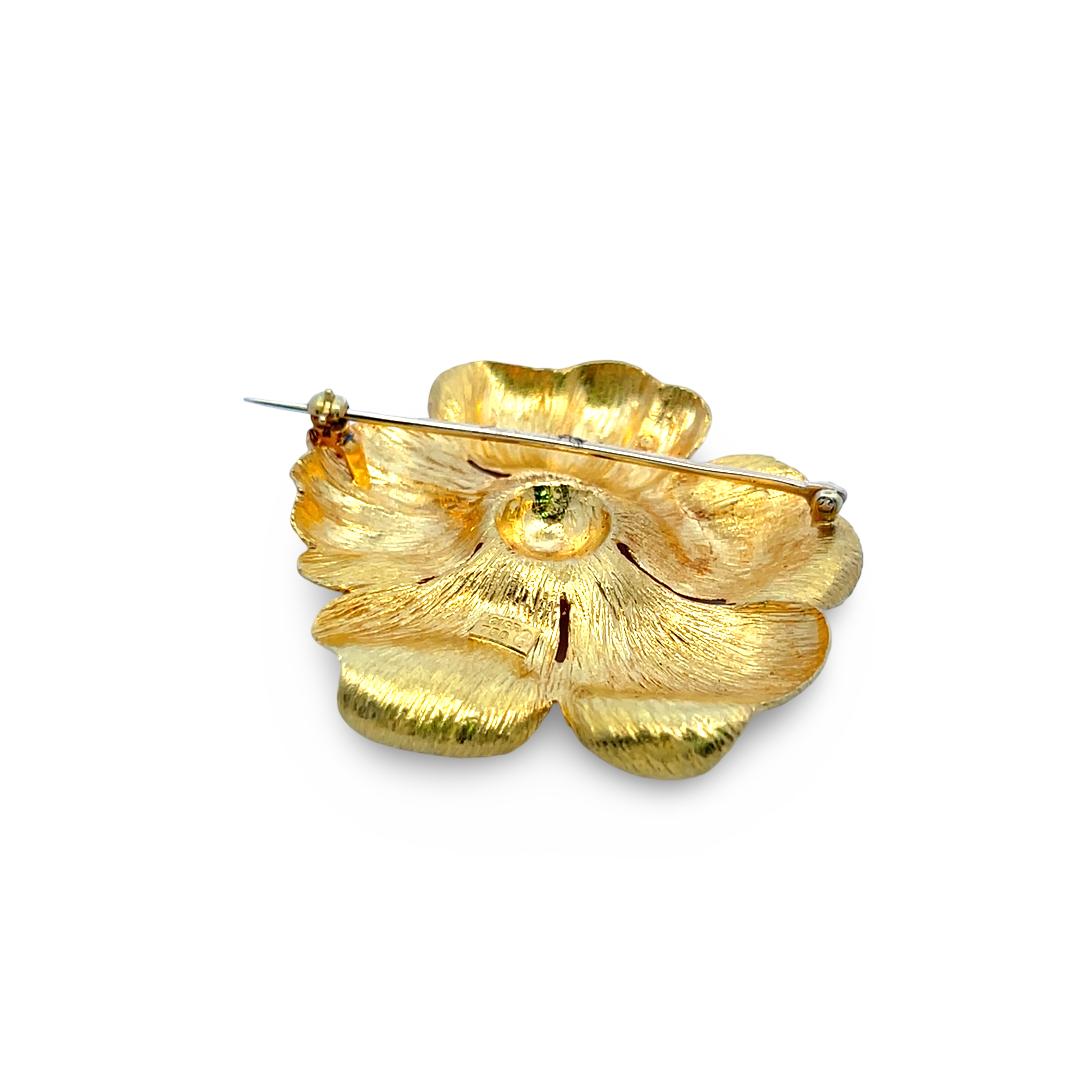 Lalaounis 18 Karat Yellow Gold Textured Floral Pin Brooch 18.7 Grams
