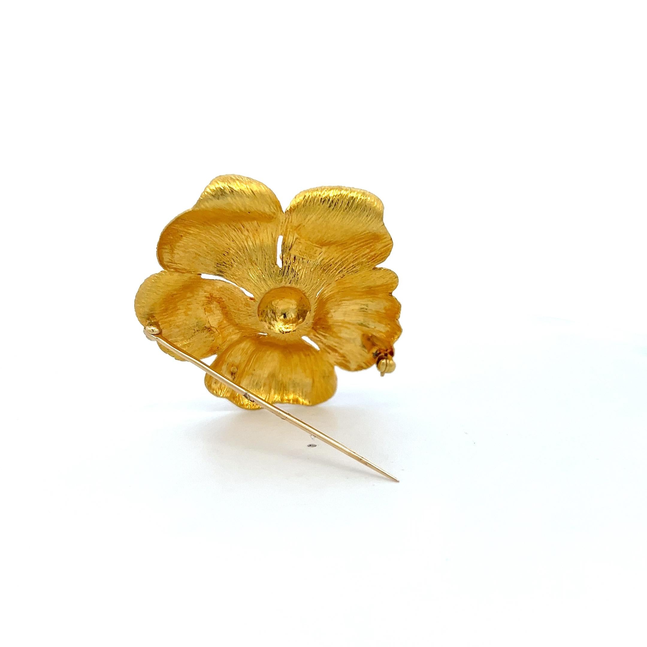 Lalaounis 18 Karat Yellow Gold Textured Floral Pin Brooch 18.7 Grams