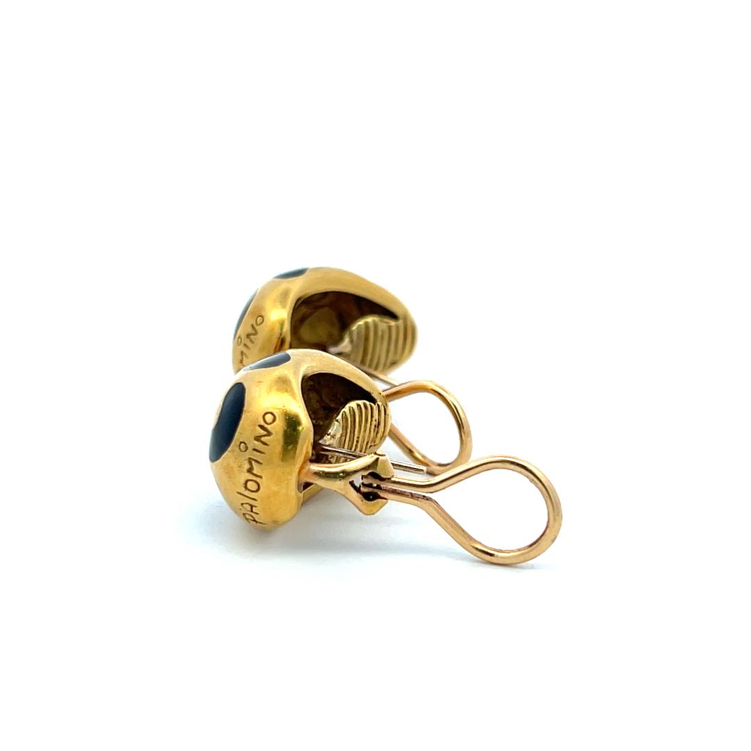 Palomino Vintage 18 Karat Yellow Gold and Enamel Clip On Earrings 17.9 Grams