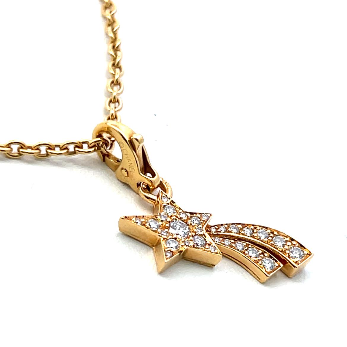 Chanel 18K Yellow Gold Pendant Necklace with 0.22 Carat Round F VS Diamonds