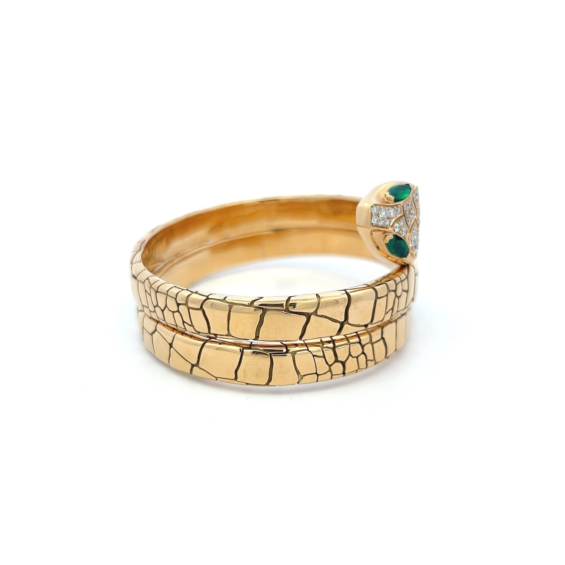 Crivelli 18K YG Bangle Bracelet with 1.06ct Round G VS Diamonds & 0.3ct Emerald