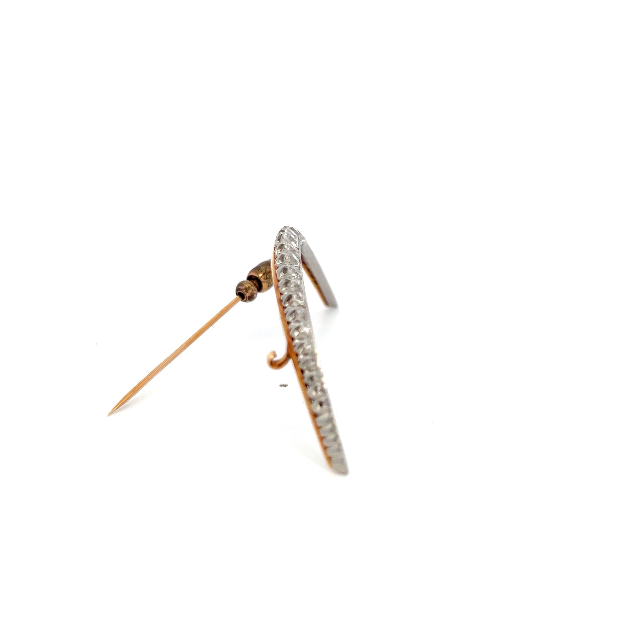 8K Yellow Gold Platinum Pin Brooch with 2 Carat Circular Brilliant Cut Diamonds