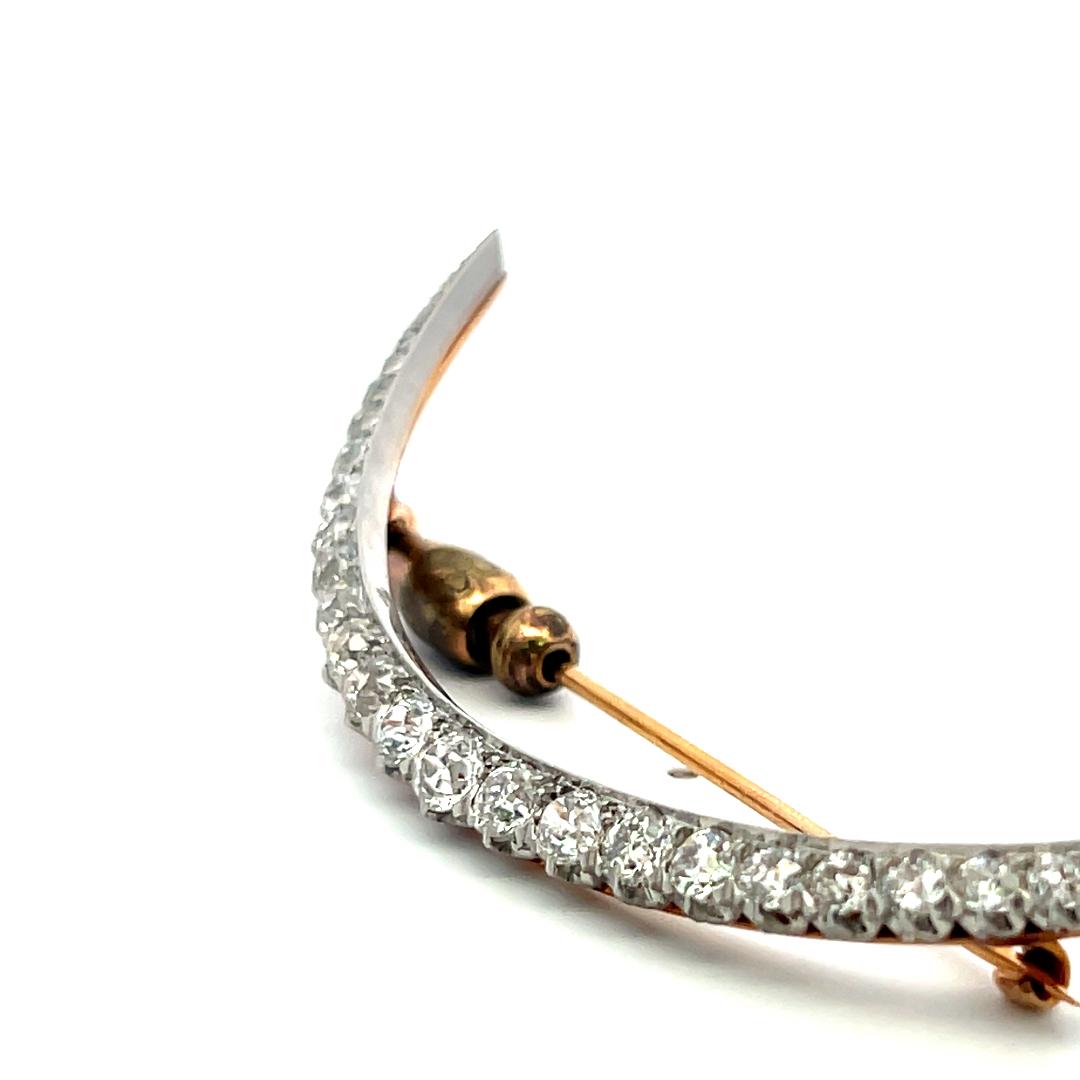 8K Yellow Gold Platinum Pin Brooch with 2 Carat Circular Brilliant Cut Diamonds