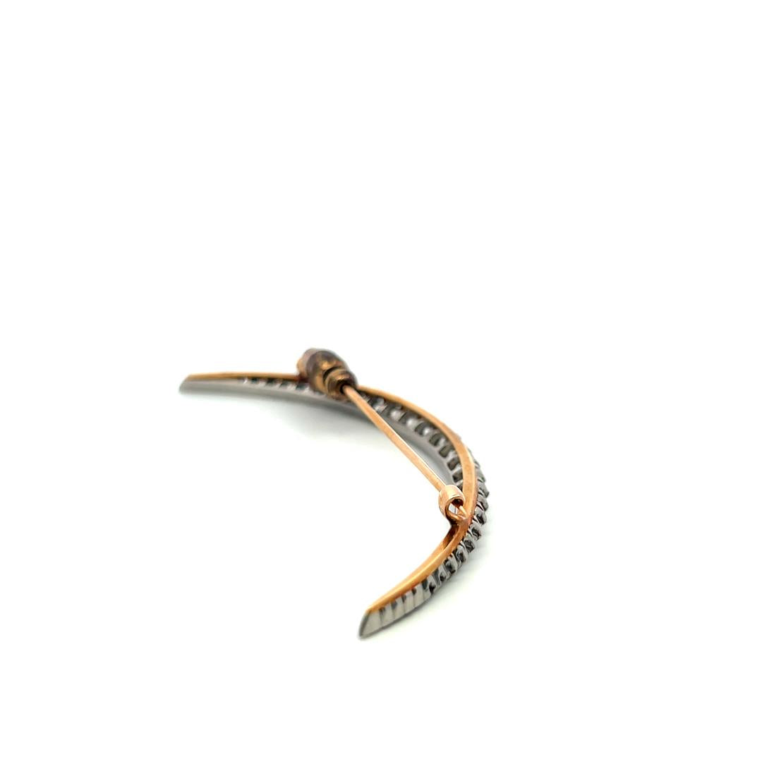 8K Yellow Gold Platinum Pin Brooch with 2 Carat Circular Brilliant Cut Diamonds