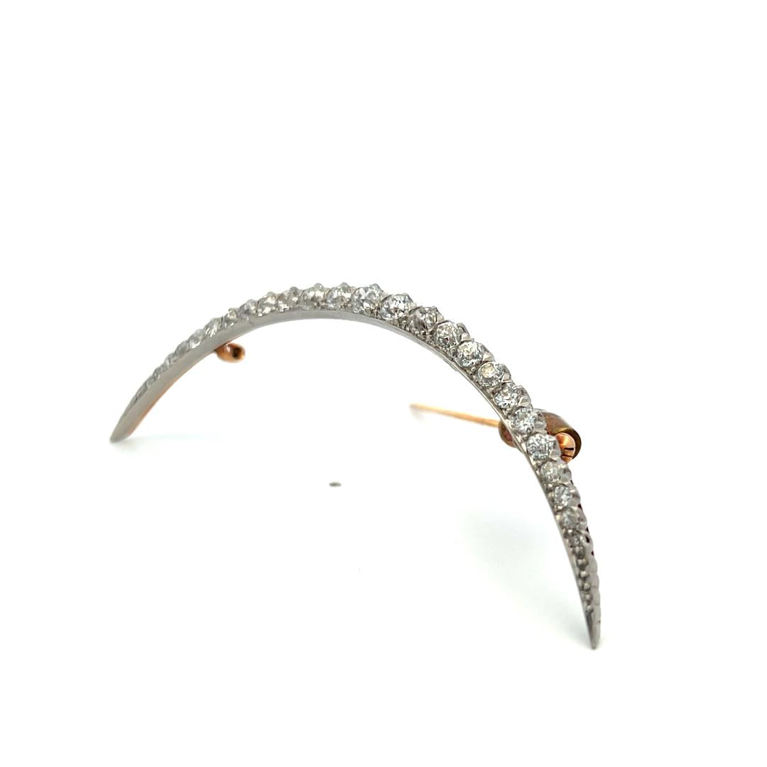 8K Yellow Gold Platinum Pin Brooch with 2 Carat Circular Brilliant Cut Diamonds