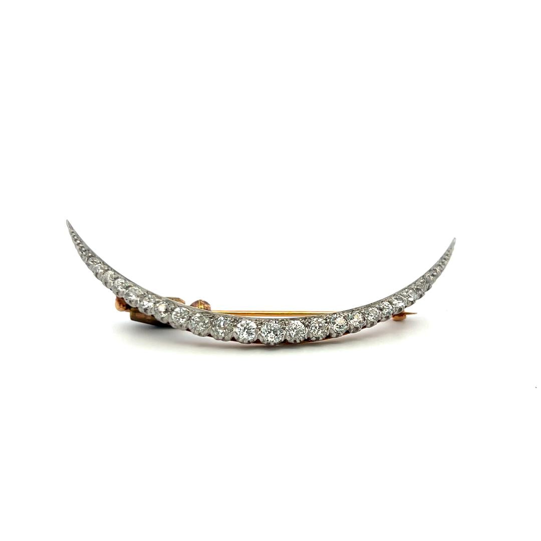 8K Yellow Gold Platinum Pin Brooch with 2 Carat Circular Brilliant Cut Diamonds