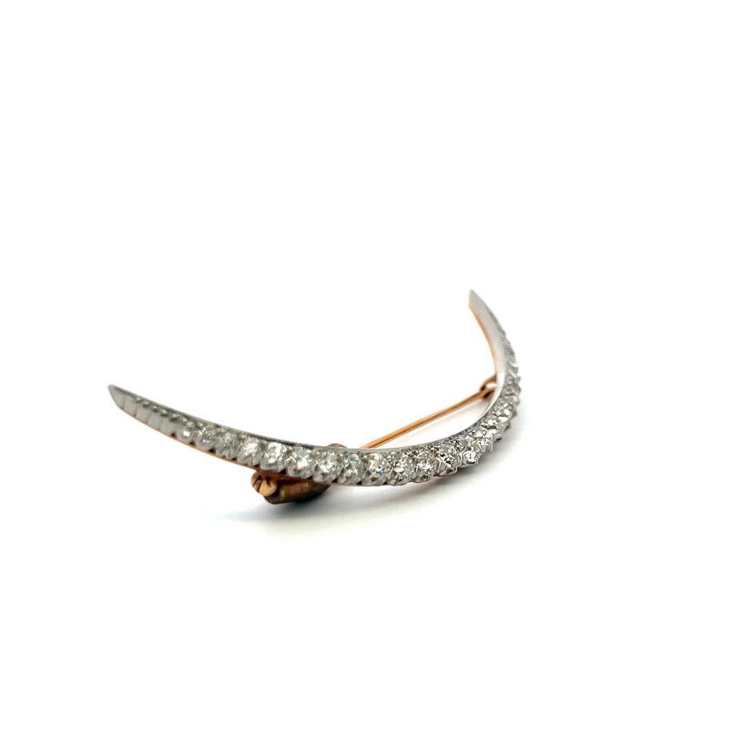8K Yellow Gold Platinum Pin Brooch with 2 Carat Circular Brilliant Cut Diamonds