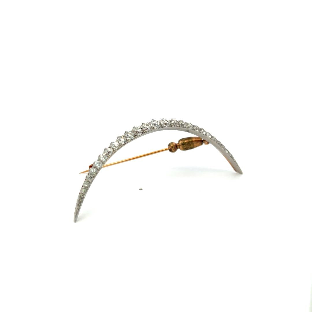 8K Yellow Gold Platinum Pin Brooch with 2 Carat Circular Brilliant Cut Diamonds