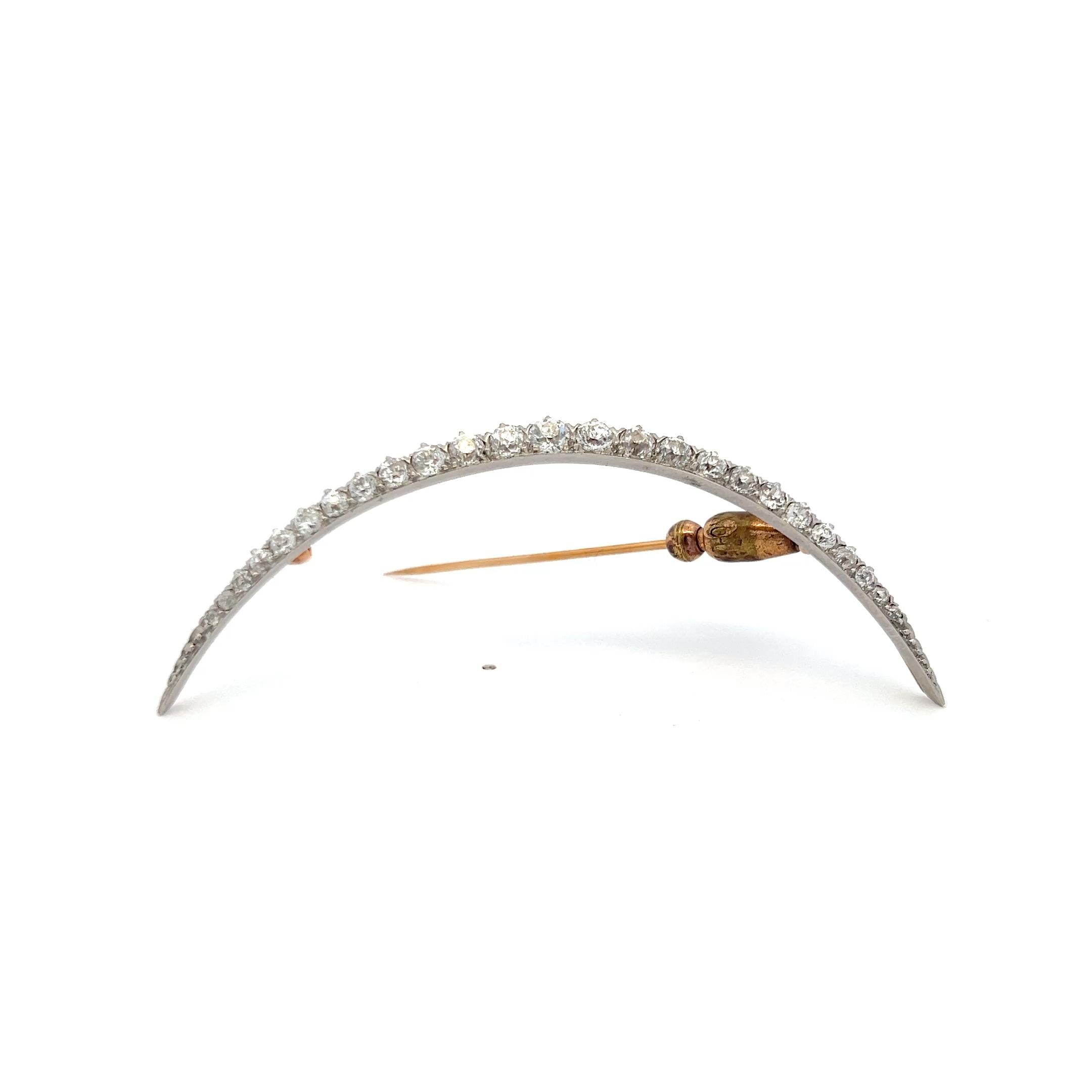8K Yellow Gold Platinum Pin Brooch with 2 Carat Circular Brilliant Cut Diamonds