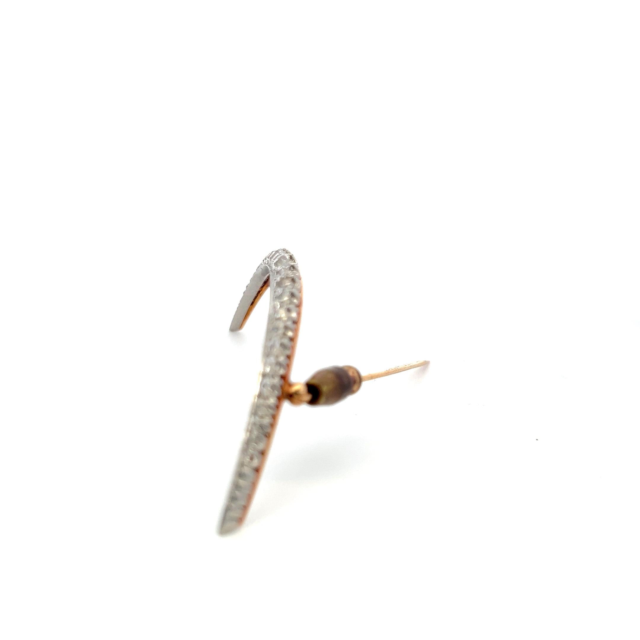 8K Yellow Gold Platinum Pin Brooch with 2 Carat Circular Brilliant Cut Diamonds