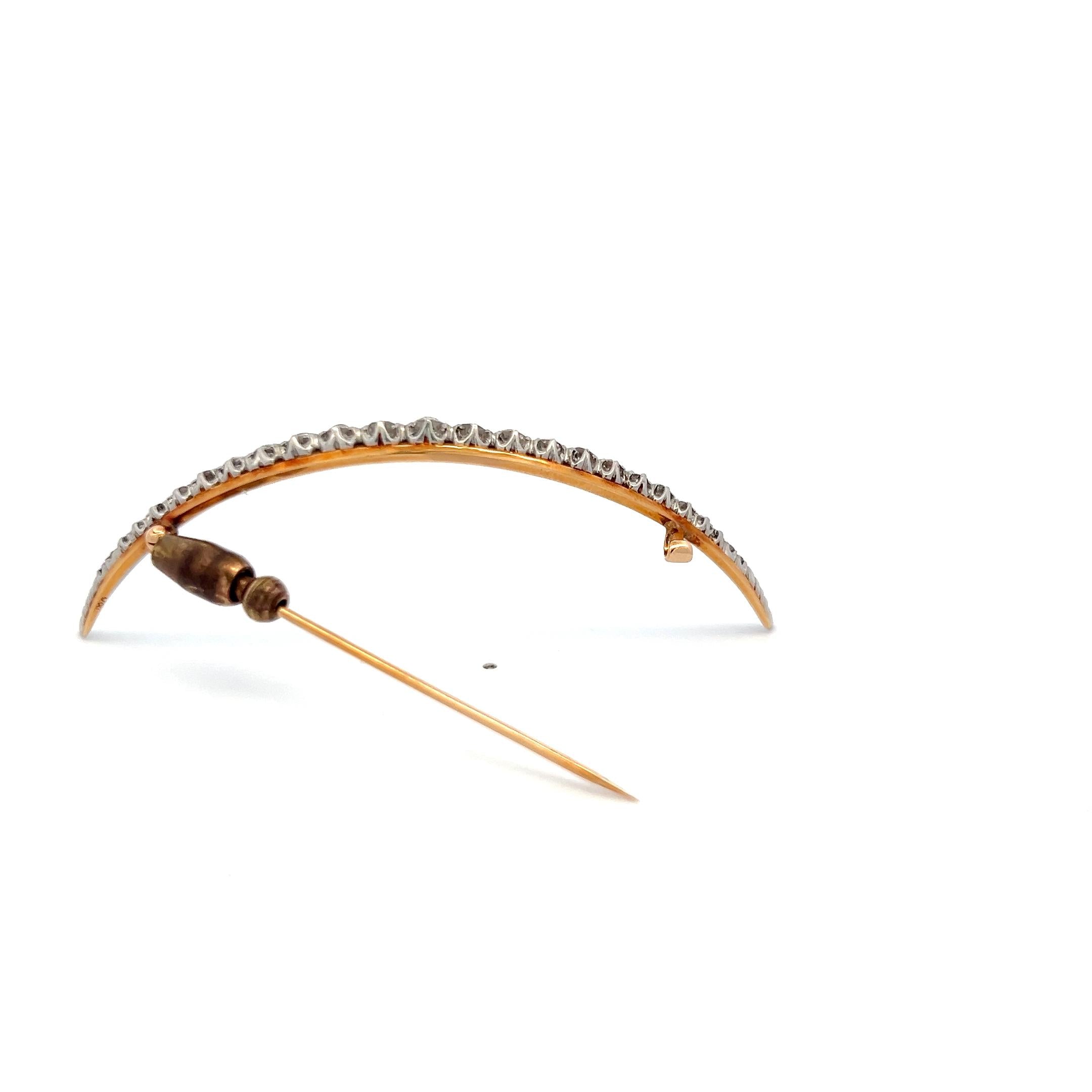 8K Yellow Gold Platinum Pin Brooch with 2 Carat Circular Brilliant Cut Diamonds